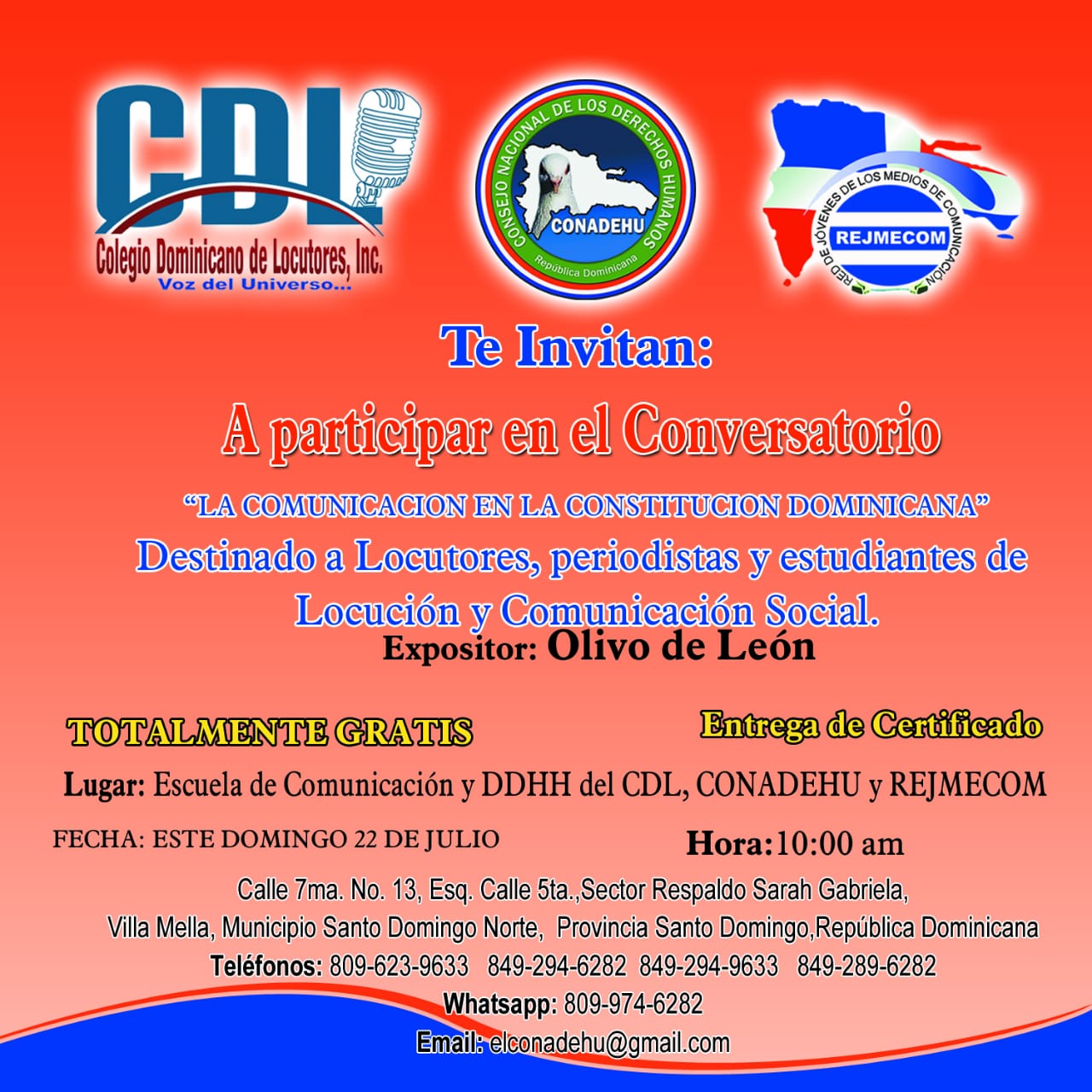 El Colegio Dominicano de Locutores Inc. CDL te invita a participar en el importante Conversatorio "La Comunicación en la Constitución Dominicana"