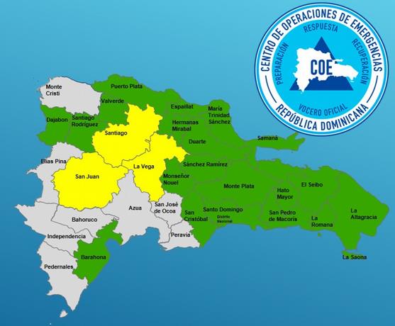 COE mantiene 23 provincias en alerta VERDE Y AMARILLA  por vaguada